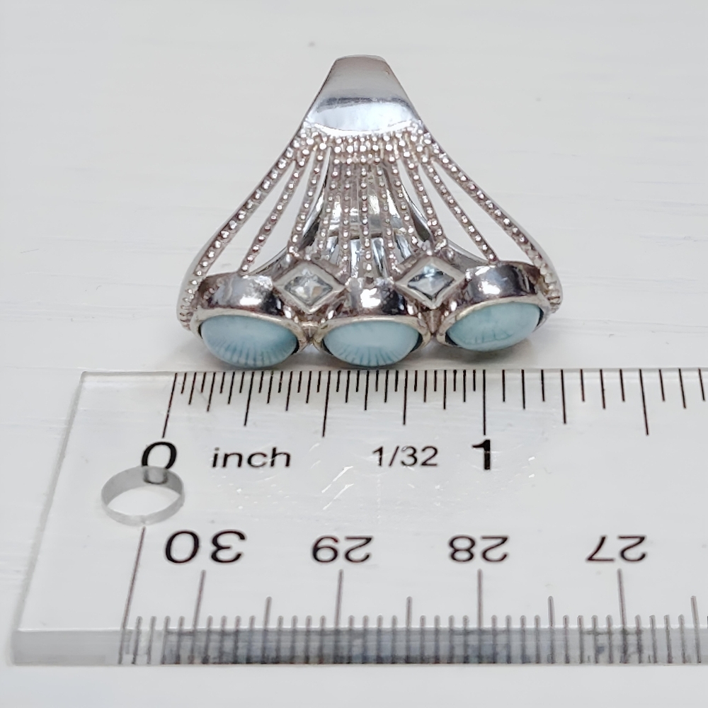 Sterling Silver Larimar Blue Topaz Openwork Filigree Ring SIZE 8 (Please Read) - Picture 8 of 13